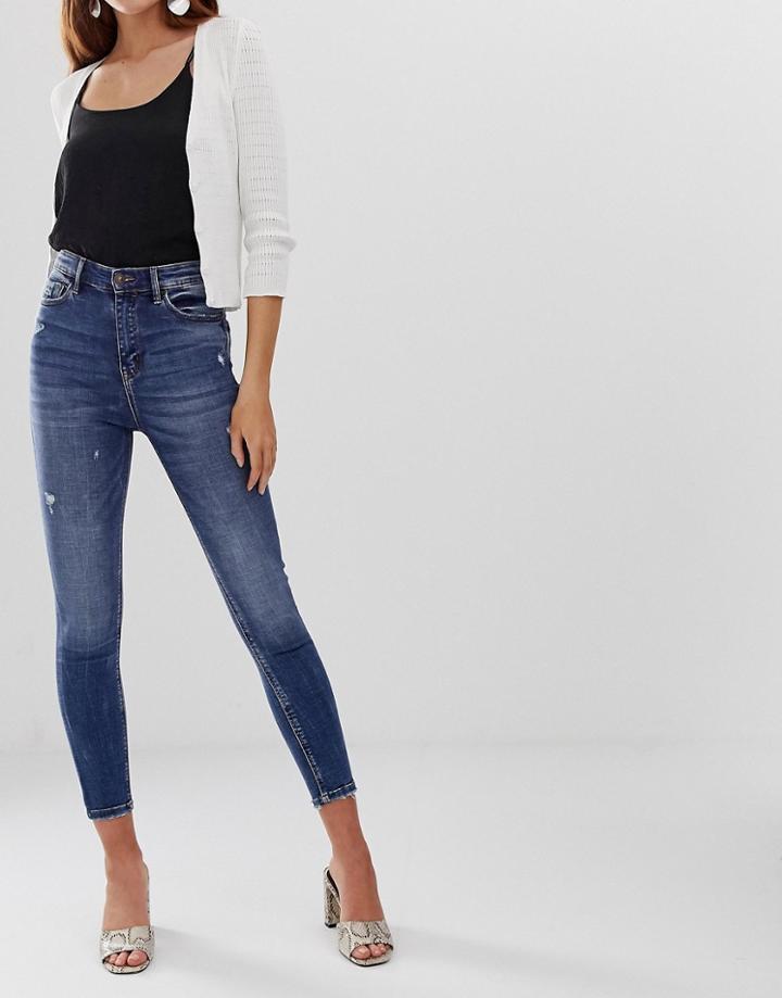 Stradivarius Super High Waist Skinny Jean In Mid Blue - Blue
