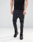 Asos Drop Crotch Jeans With Extreme Rips In Black - Black
