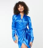 Asyou Wrap Satin Shirt Dress In Blue