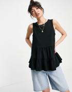 Asos Design Sleeveless Tiered Smock Top In Black