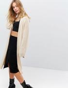 Fashion Union Longline Knitted Cardigan With Buckle Detail - Cream
