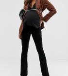 Asos Design Maternity Bell Flare Jeans In Clean Black With Pressed Crease And Side Bump Band - Black