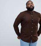 Asos Design Plus Slim Oxford Shirt In Dark Brown - Brown