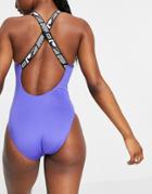 Nike Swimming Logo Taped Swimsuit In Blue-blues