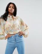 Asos Sheer Blouse With Historical Sleeve In Print - Multi