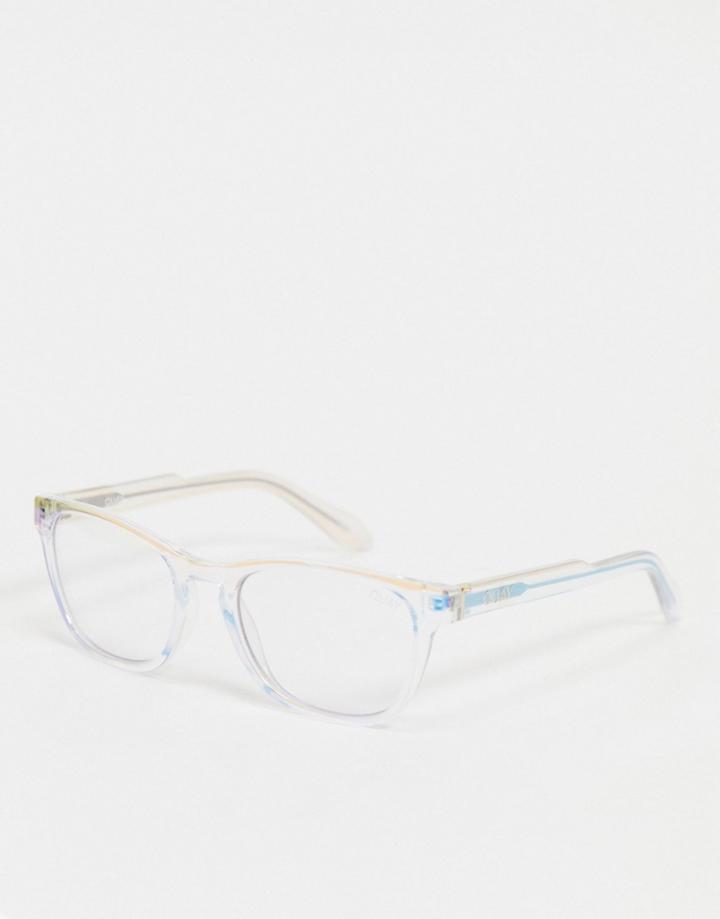 Quay Hardwire Mini Unisex Square Blue Light Sunglasses-clear