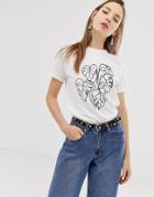 Asos Design T-shirt With Sketchy Cheese Plant Motif - White