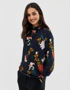 Only Aviaya Floral Print High Neck Blouse - Navy