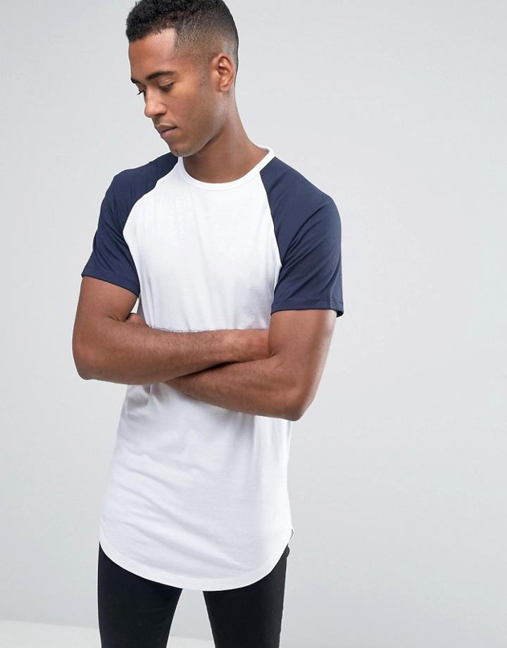 Jack & Jones Longline T-shirt With Contrast Raglan Sleeve And Curved H