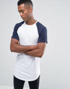 Jack & Jones Longline T-shirt With Contrast Raglan Sleeve And Curved H