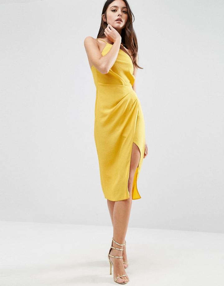 Asos One Shoulder Drape Midi Dress - Yellow
