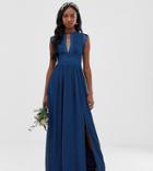 Tfnc Tall Lace Detail Maxi Bridesmaid Dress - Navy