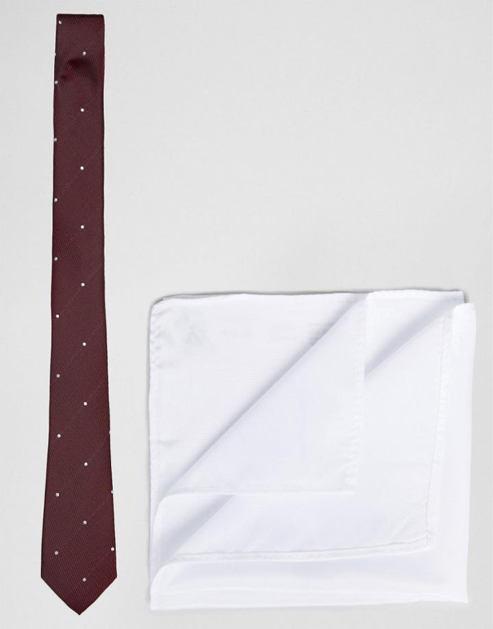 Asos Polka Tie And White Pocket Square Pack Save 21% - Red