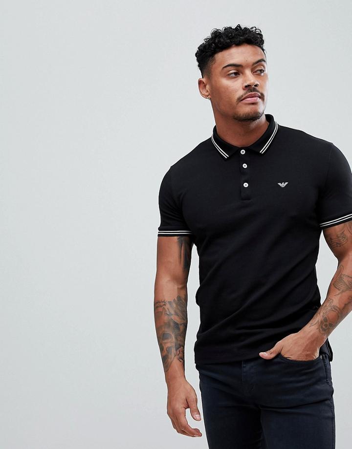 Emporio Armani Tipped Logo Polo In Black - Black