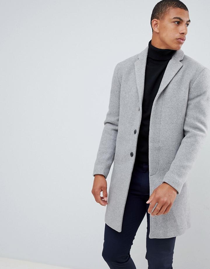 Selected Homme Recycled Wool Overcoat In Gray - Gray