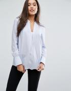 Y.a.s Toro Stripe Neck Detail Shirt - Blue