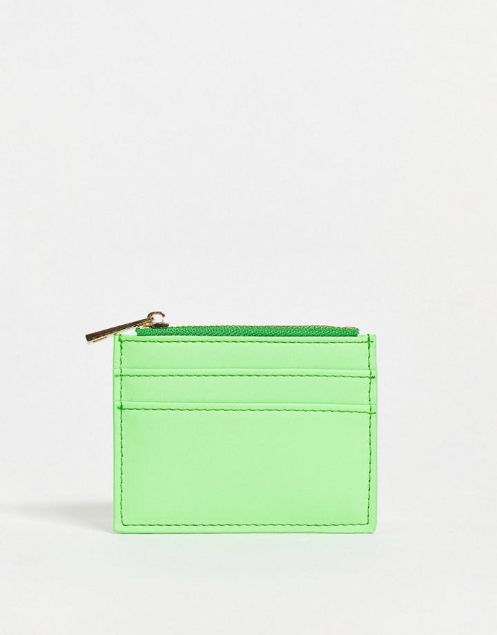 Asos Design Cardholder With Coin Purse In Neon Green