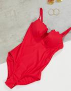 Pour Moi Fuller Bust Splash Underwired Control Swimsuit In Red