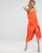 Asos Asymmetric Wrap Cami Midi Dress - Orange