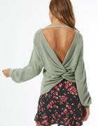 Miss Selfridge Twist Back Sweater In Sage-green