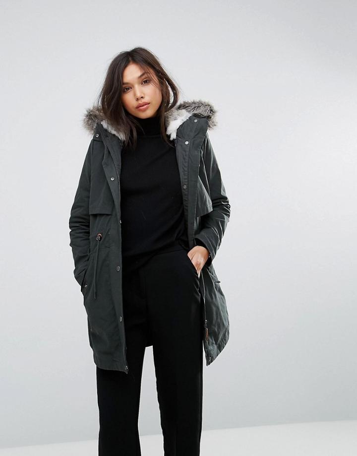 Parka London Classic Parka With Faux Fur Lined Hood - Green