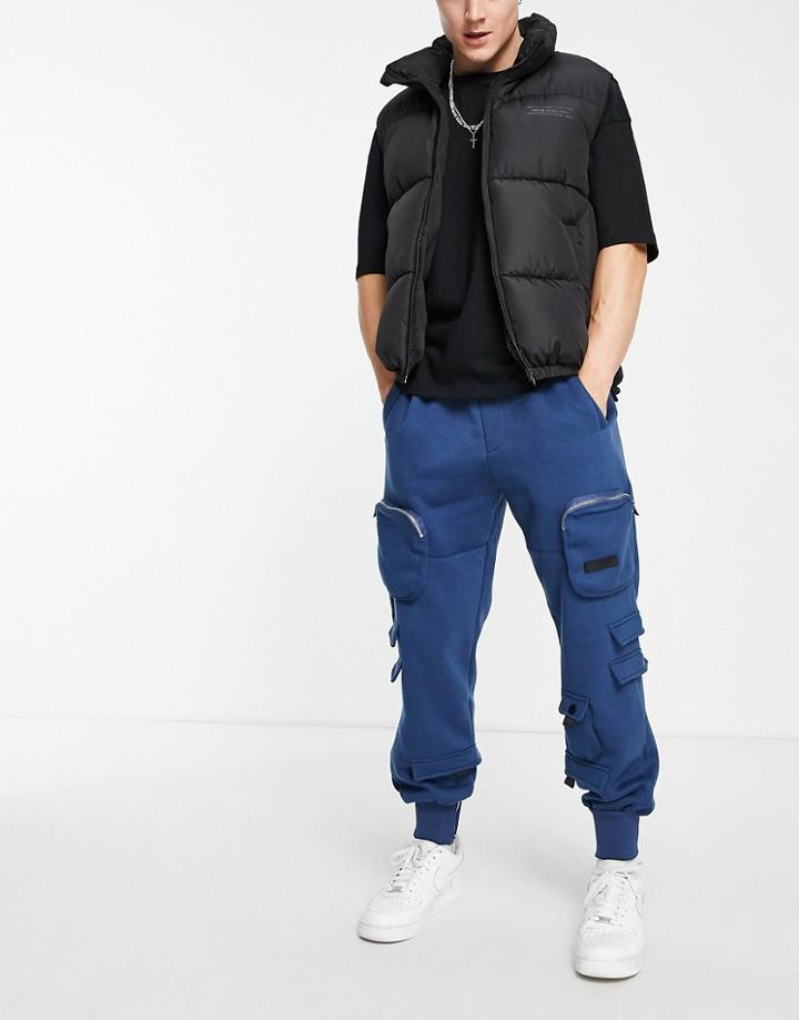 Sixth June Multi Pocket Sweatpants In Blue