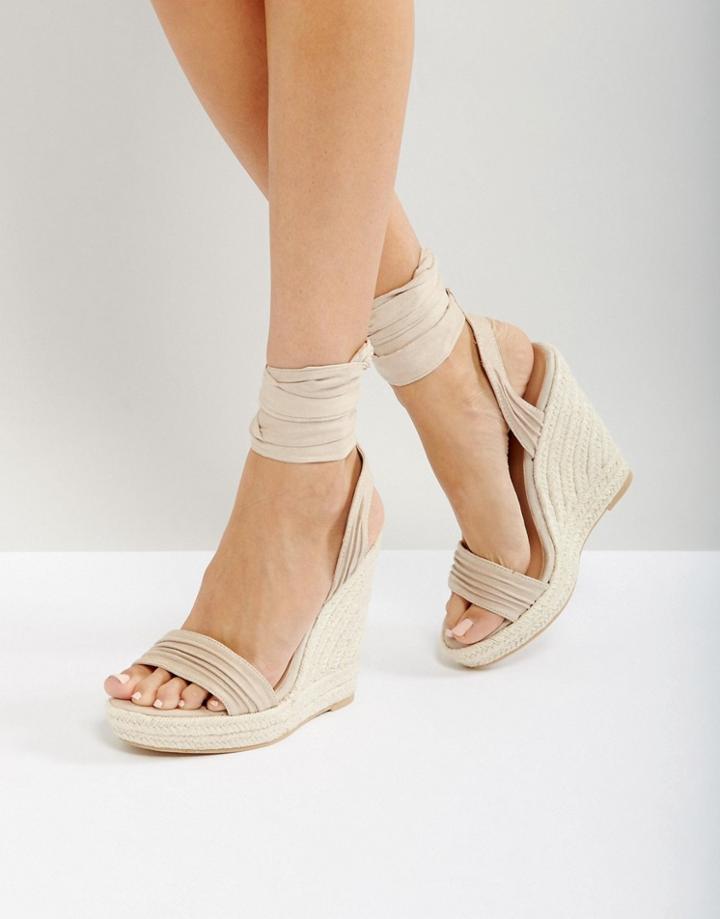 Call It Spring Cadoilla Nude Espadrille Ankle Tie Sandals - Beige