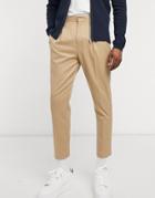 Asos Design Tapered Smart Pants In Stone-neutral