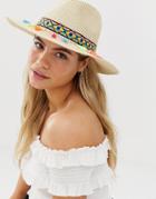 Aldo Funtua Panama Hat With Neon Embroidered Trim-multi