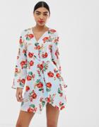 Unique21 Long Sleeve Mini Wrap Dress-multi