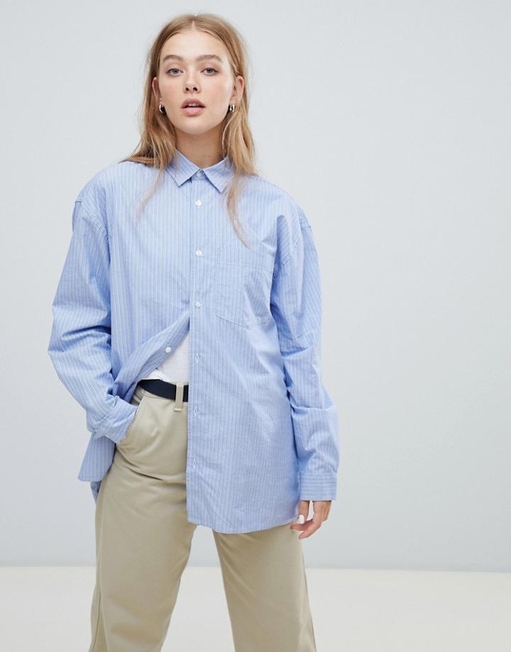Carhartt Wip Oversized Boyfriend Shirt In Pin Stripe - Blue