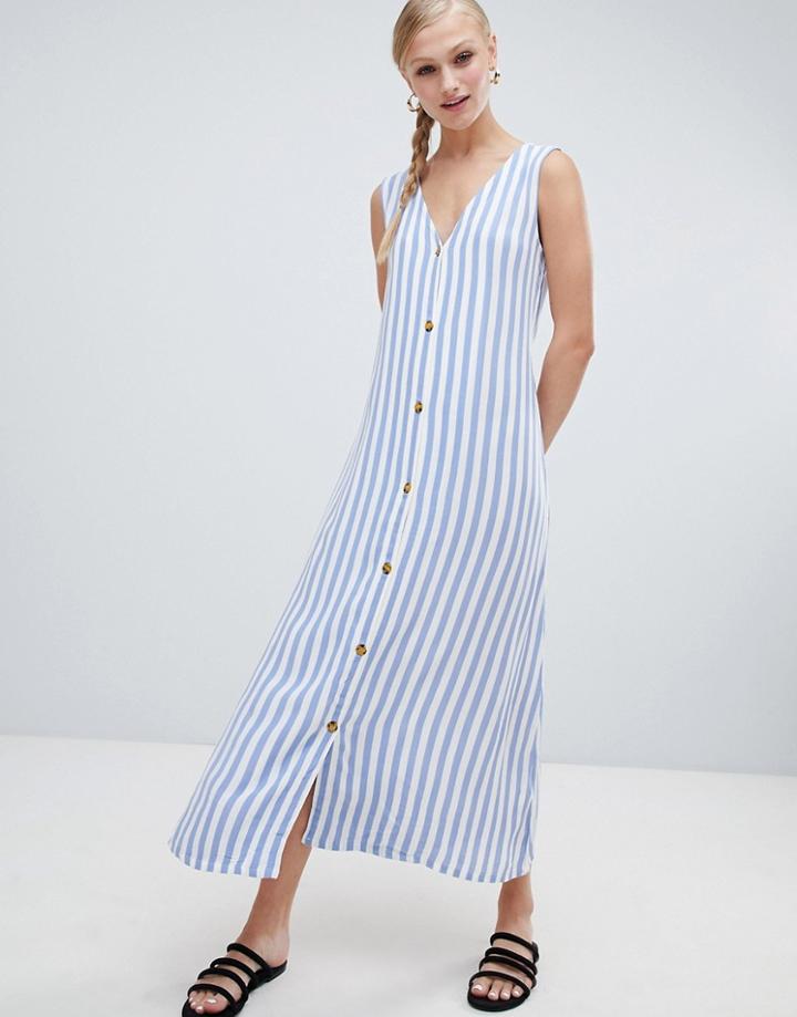 Monki Stripe Button Front Midi Dress - Multi