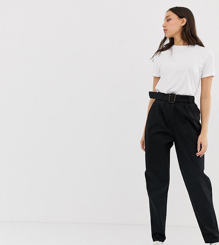 Asos Design Tall Belted Peg Pants With Tortoiseshell Buckle-black