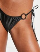 Candypants Wet Look Ring Tie Side Bikini Bottom In Black