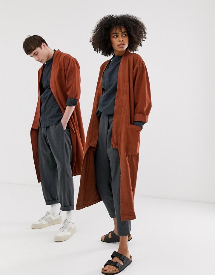 Seeker Unisex Kimono Duster In Organic Hemp Cotton - Brown