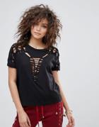 Lasula Shredded Front T-shirt - Black