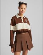 Bershka Pleated Mini Skirt In Chocolate-brown