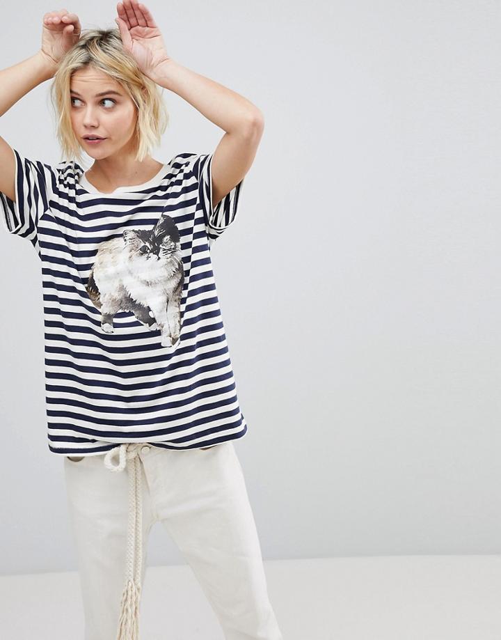 Paul & Joe Sister Cat Print T-shirt - Navy