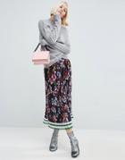 Asos Pleated Midi Skirt In Border Print - Multi