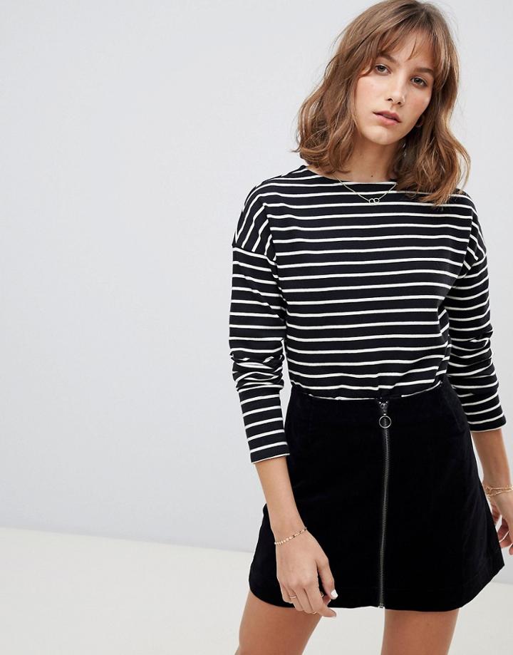 People Tree Breton Stripe Long Sleeve Top - Black