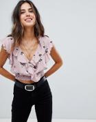 Lunik Floral Print Ruffle Crop Top - Pink