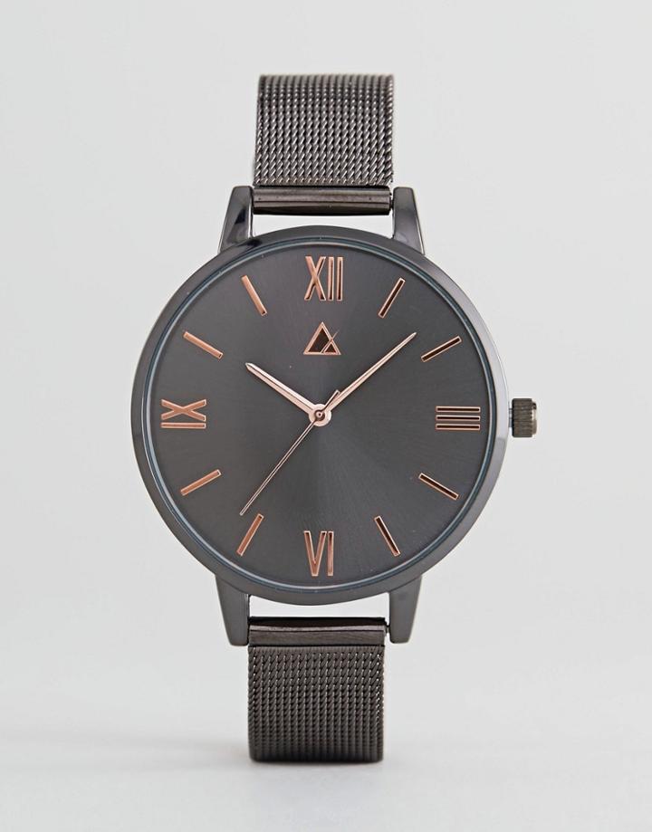 Asos Gunmetal And Rose Gold Mesh Watch - Black