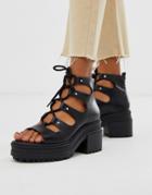 Asos Design Sergio Lace Up Mid Heels In Black - Black