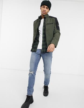 Calvin Klein Nylon Biker Jacket In Khaki-green