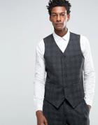 Asos Slim Suit Vest In Charcoal With Black Check - Gray