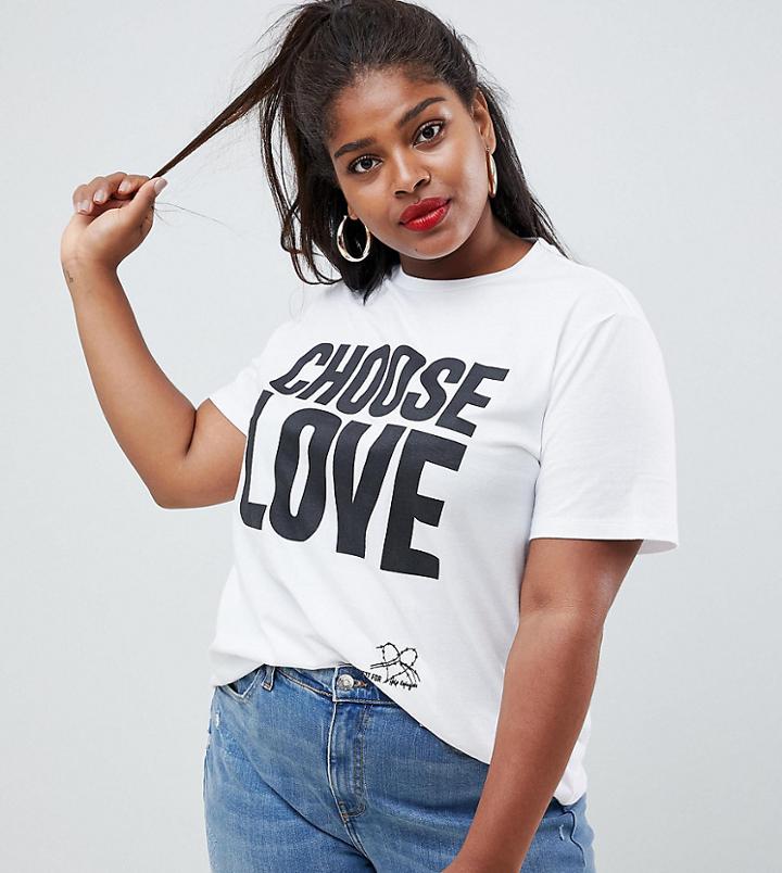 Help Refugees Choose Love Curve T-shirt In White Organic Cotton - White