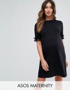 Asos Maternity T-shirt Dress In Ponte With Lace Frill Sleeve - Black
