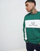 Fred Perry Sports Authentic 90s Logo Panel Piped Sweat In Dark Green - Green