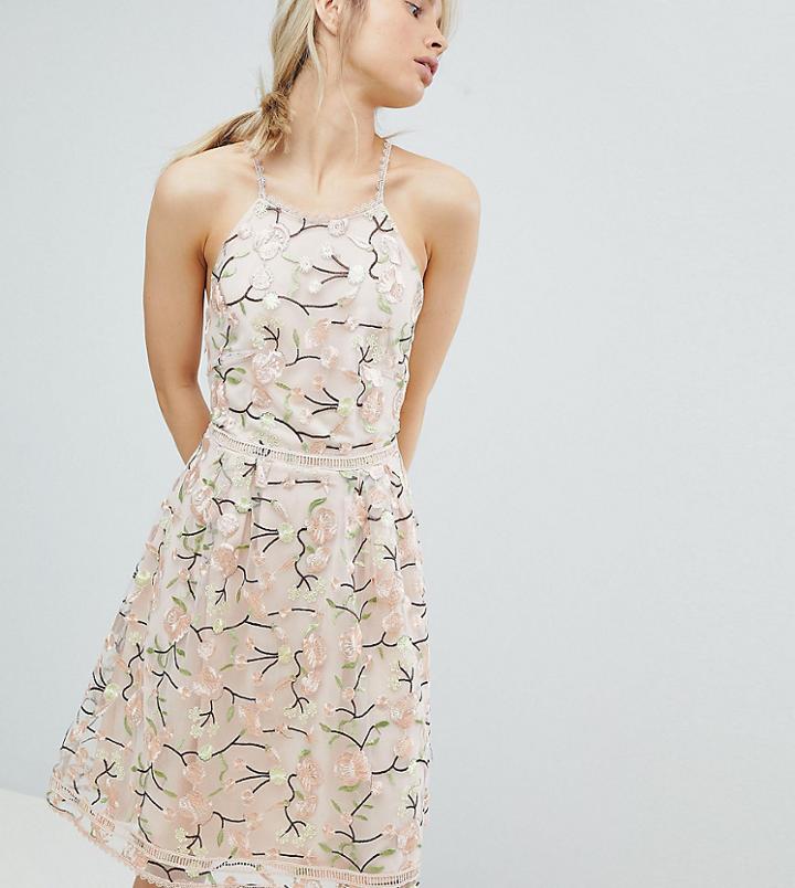 Dolly & Delicious All Over Embroidered Floral Lace High Neck Midi Prom Dress - Multi