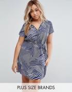 Koko Plus Dress With Zip Front In Stripe Print - Navy